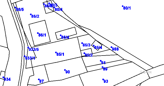 Parcela st. 85/3 v KÚ Horní Dubňany, Katastrální mapa