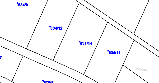 Parcela st. 634/14 v KÚ Horní Dubňany, Katastrální mapa