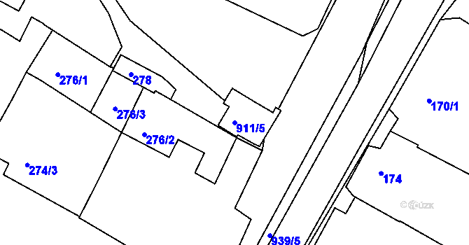 Parcela st. 911/5 v KÚ Horní Dubňany, Katastrální mapa