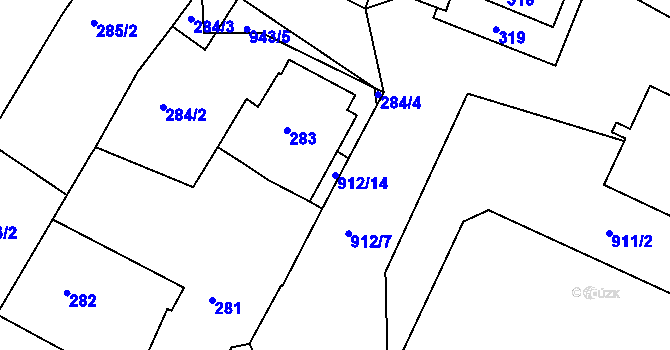 Parcela st. 912/14 v KÚ Horní Dubňany, Katastrální mapa