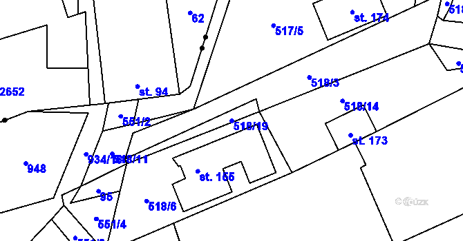 Parcela st. 518/19 v KÚ Domčice, Katastrální mapa