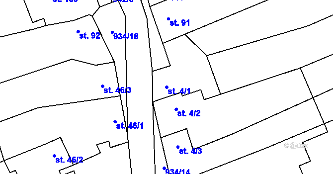 Parcela st. 4/1 v KÚ Domčice, Katastrální mapa
