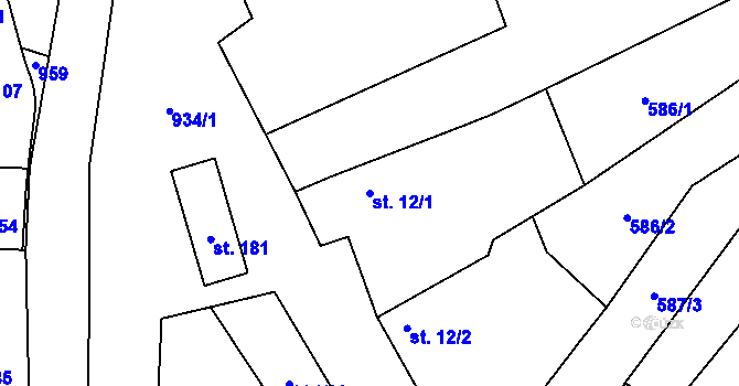 Parcela st. 12/1 v KÚ Domčice, Katastrální mapa