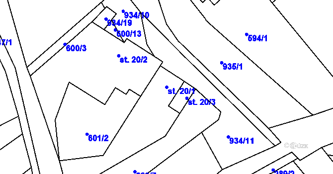Parcela st. 20/1 v KÚ Domčice, Katastrální mapa
