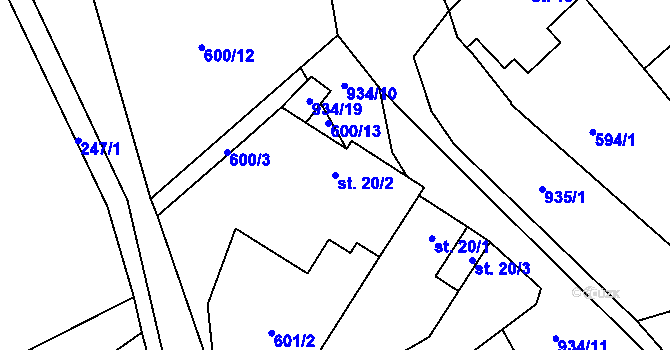 Parcela st. 20/2 v KÚ Domčice, Katastrální mapa