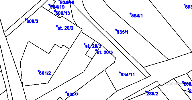 Parcela st. 20/3 v KÚ Domčice, Katastrální mapa
