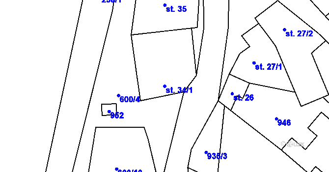 Parcela st. 34/1 v KÚ Domčice, Katastrální mapa