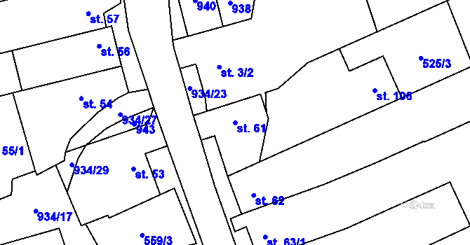 Parcela st. 61 v KÚ Domčice, Katastrální mapa