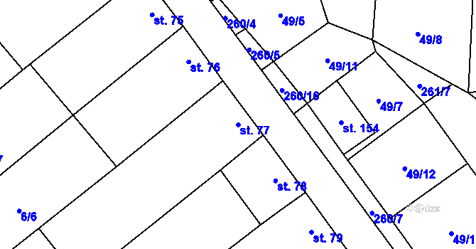 Parcela st. 77 v KÚ Domčice, Katastrální mapa