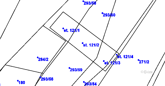Parcela st. 121/2 v KÚ Domčice, Katastrální mapa