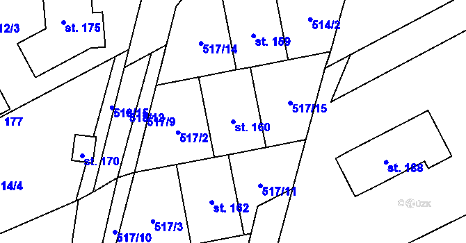 Parcela st. 160 v KÚ Domčice, Katastrální mapa