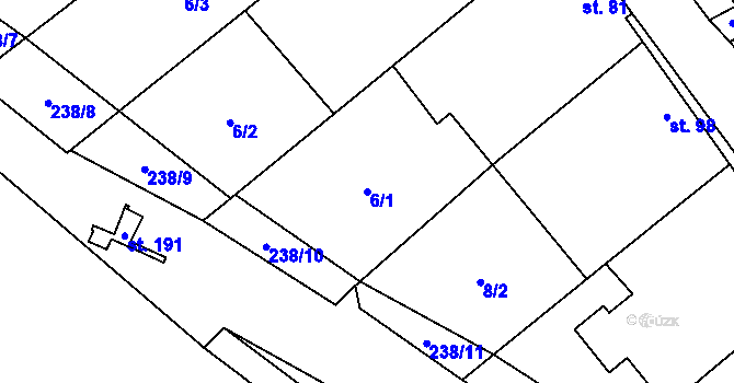 Parcela st. 6/1 v KÚ Domčice, Katastrální mapa