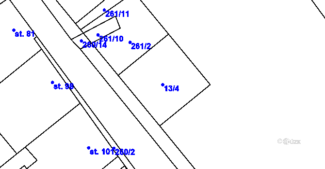 Parcela st. 13/4 v KÚ Domčice, Katastrální mapa