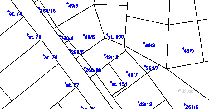 Parcela st. 49/11 v KÚ Domčice, Katastrální mapa