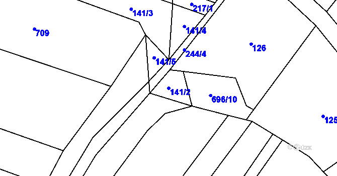 Parcela st. 141/2 v KÚ Domčice, Katastrální mapa