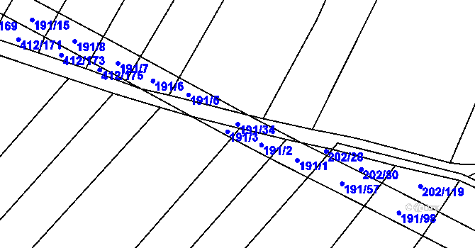 Parcela st. 191/34 v KÚ Domčice, Katastrální mapa