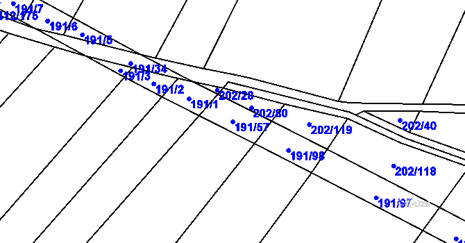 Parcela st. 191/57 v KÚ Domčice, Katastrální mapa