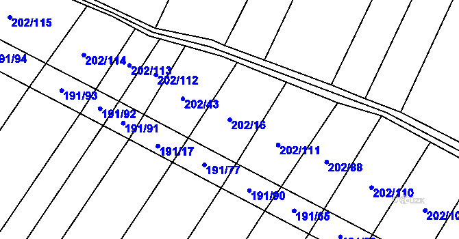 Parcela st. 202/16 v KÚ Domčice, Katastrální mapa