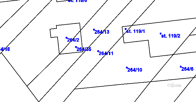 Parcela st. 264/11 v KÚ Domčice, Katastrální mapa