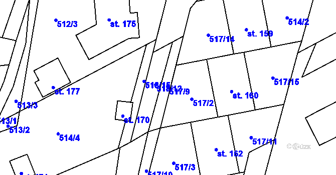 Parcela st. 517/9 v KÚ Domčice, Katastrální mapa