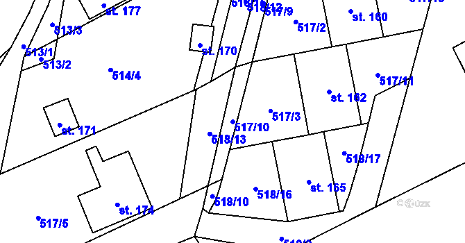 Parcela st. 517/10 v KÚ Domčice, Katastrální mapa