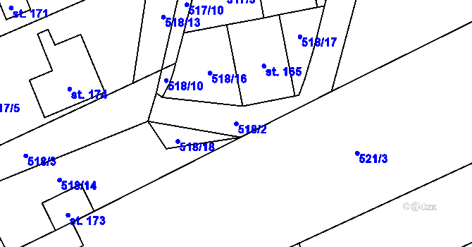 Parcela st. 518/2 v KÚ Domčice, Katastrální mapa