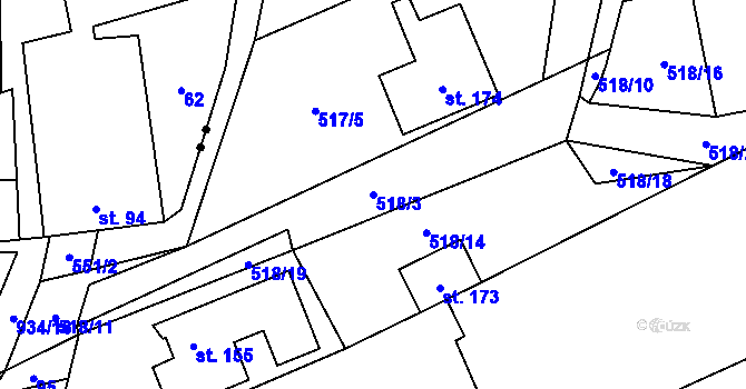 Parcela st. 518/3 v KÚ Domčice, Katastrální mapa