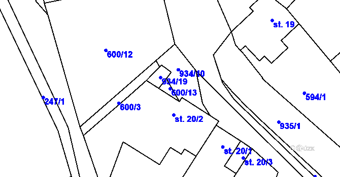 Parcela st. 600/13 v KÚ Domčice, Katastrální mapa