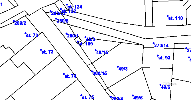 Parcela st. 49/15 v KÚ Domčice, Katastrální mapa