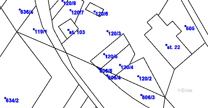 Parcela st. 120/5 v KÚ Domčice, Katastrální mapa