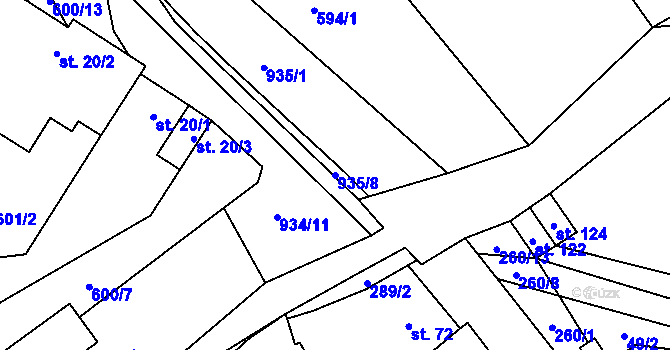 Parcela st. 935/8 v KÚ Domčice, Katastrální mapa
