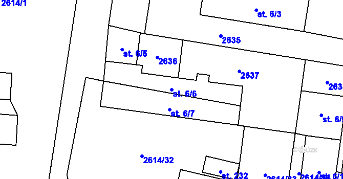 Parcela st. 6/6 v KÚ Horní Dunajovice, Katastrální mapa