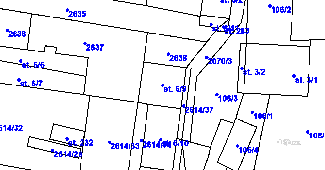 Parcela st. 6/9 v KÚ Horní Dunajovice, Katastrální mapa