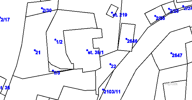 Parcela st. 38/6 v KÚ Horní Dunajovice, Katastrální mapa