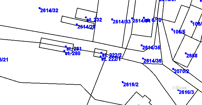 Parcela st. 222/2 v KÚ Horní Dunajovice, Katastrální mapa