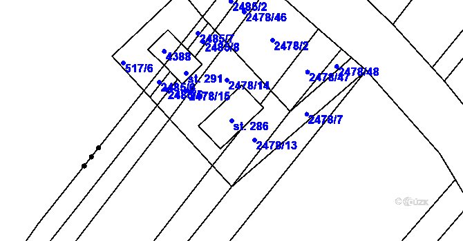Parcela st. 286 v KÚ Horní Dunajovice, Katastrální mapa