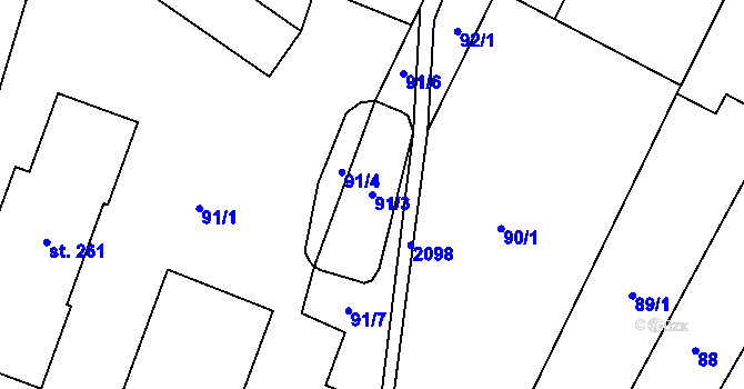 Parcela st. 91/3 v KÚ Horní Dunajovice, Katastrální mapa