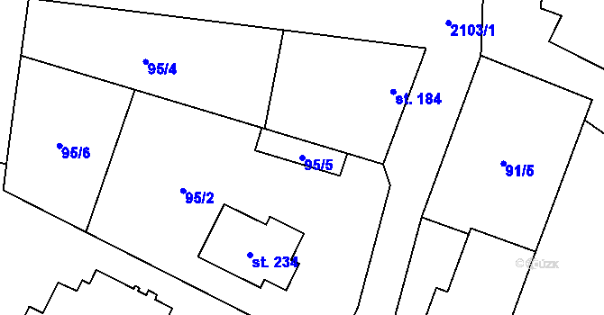 Parcela st. 95/5 v KÚ Horní Dunajovice, Katastrální mapa