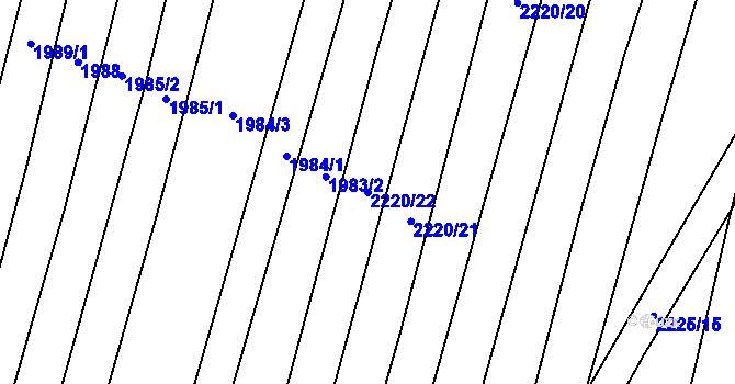 Parcela st. 2220/22 v KÚ Horní Dunajovice, Katastrální mapa
