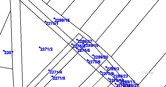 Parcela st. 2289/19 v KÚ Horní Dunajovice, Katastrální mapa
