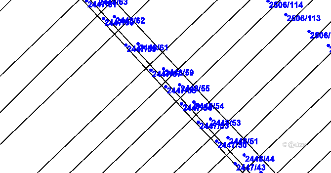 Parcela st. 2447/55 v KÚ Horní Dunajovice, Katastrální mapa
