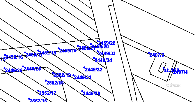 Parcela st. 2449/33 v KÚ Horní Dunajovice, Katastrální mapa