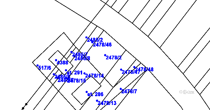 Parcela st. 2478/2 v KÚ Horní Dunajovice, Katastrální mapa