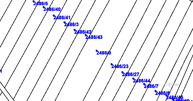 Parcela st. 2486/9 v KÚ Horní Dunajovice, Katastrální mapa