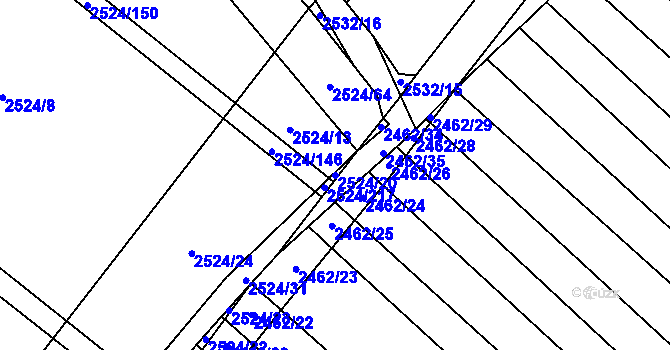 Parcela st. 2524/20 v KÚ Horní Dunajovice, Katastrální mapa