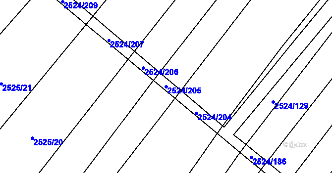 Parcela st. 2524/205 v KÚ Horní Dunajovice, Katastrální mapa