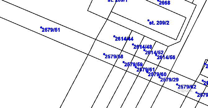 Parcela st. 2579/58 v KÚ Horní Dunajovice, Katastrální mapa