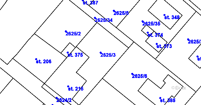Parcela st. 2625/3 v KÚ Horní Dunajovice, Katastrální mapa