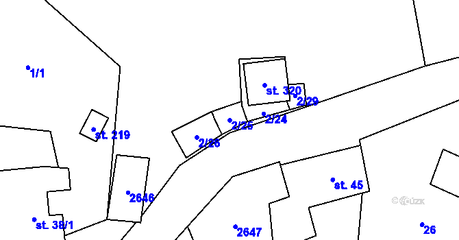 Parcela st. 2/25 v KÚ Horní Dunajovice, Katastrální mapa