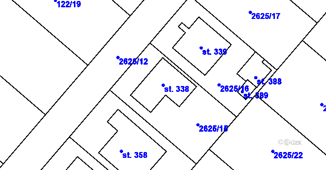 Parcela st. 338 v KÚ Horní Dunajovice, Katastrální mapa